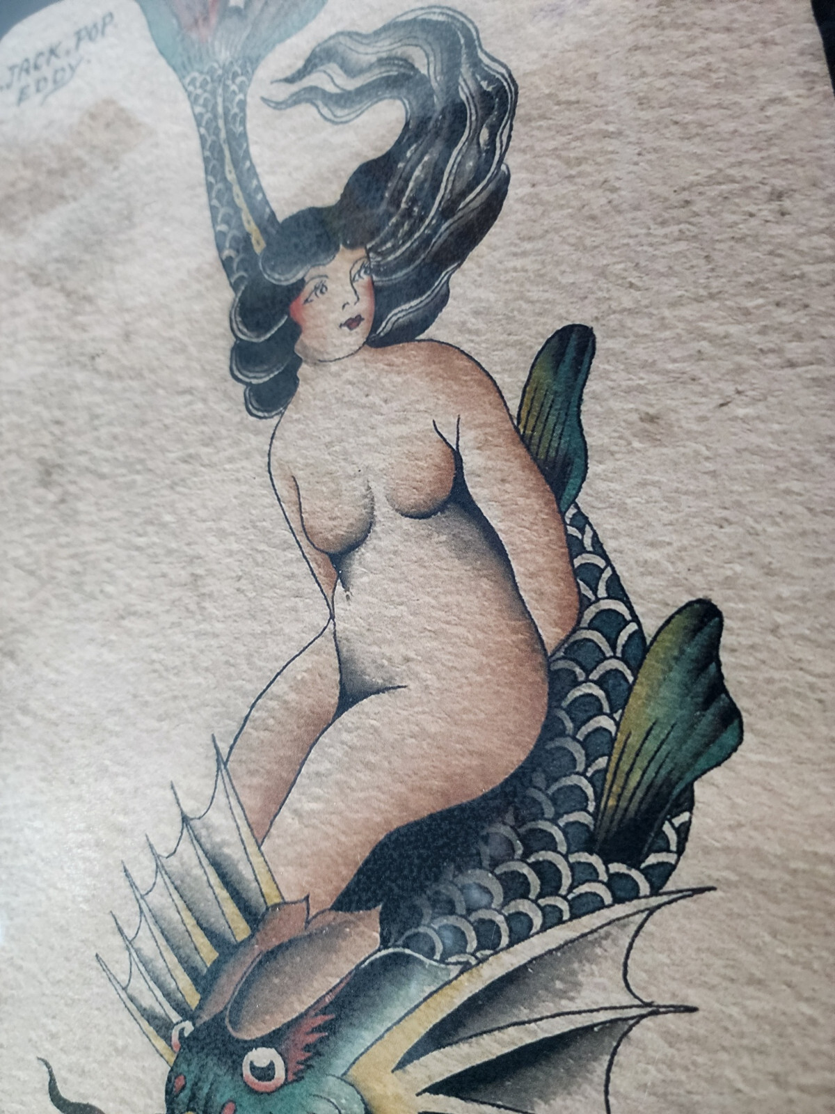 C.J. "Pop Eddy" Vintage Japanese Traditional Style Tattoo Flash Sheet, Girl, Koi