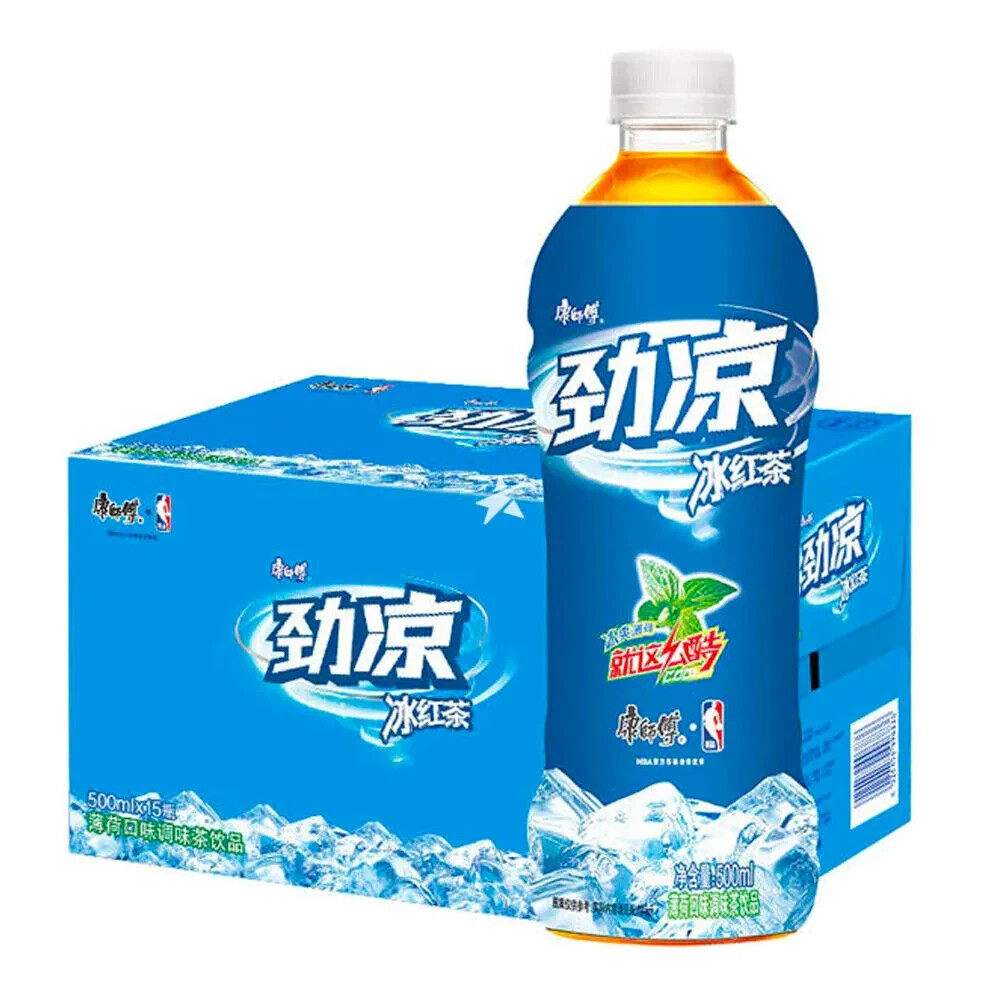 Master Kong Iced Black Tea with Mint Bottled Drink 500ml 康师傅劲凉冰红茶 (Pack of 15)