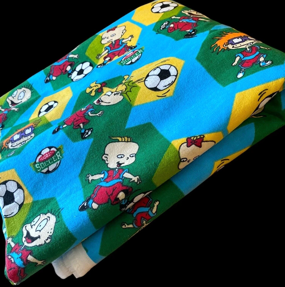 RUGRATS Vintage Tela Franela 1999 Edredón Fútbol Remanente Niños 46" x 2.75" yardas Foto 2 de 4