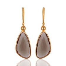 Smoky Quartz 18K Gold Plated 925 Sterling Silver Fashion Earrings Jewelry