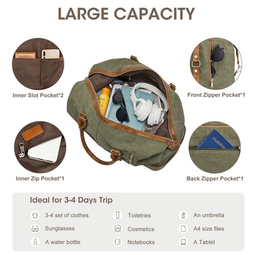 Weekender Bag for Men Canvas Duffle Large Weekend Overnight Travel Carry On T... - Picture 6 of 6