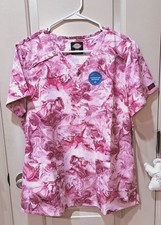 Dickies Pink/Fucshia Marble Print Nurses Scrub Top Recycled Polyester Sz. Med