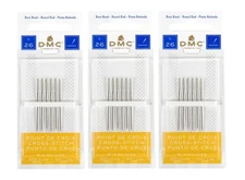 Gold Hand Sewing Needles 3 Pack DMC Size 26 Cross Stitch 18 Needles Total