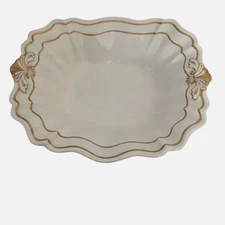 Antique DAVENPORT Pottery Scalloped Gold Trim Serving Bowl England c.19thC 9.5"