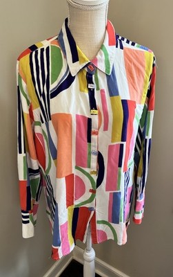 Artistic Colorful Geometric Print Shirt 2X Take Two Rayon Button Down Boho Chic
