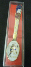 NEUF CUILLÈRE SOUVENIR VINTAGE THAÏLANDE BOXE THAÏLANDAISE 3 ÉLÉPHANTS SUR MANCHE OR CLOISONNÉ