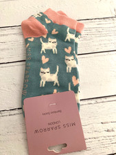 LADIES CAT DESIGN BAMBOO TRAINER SOCKS