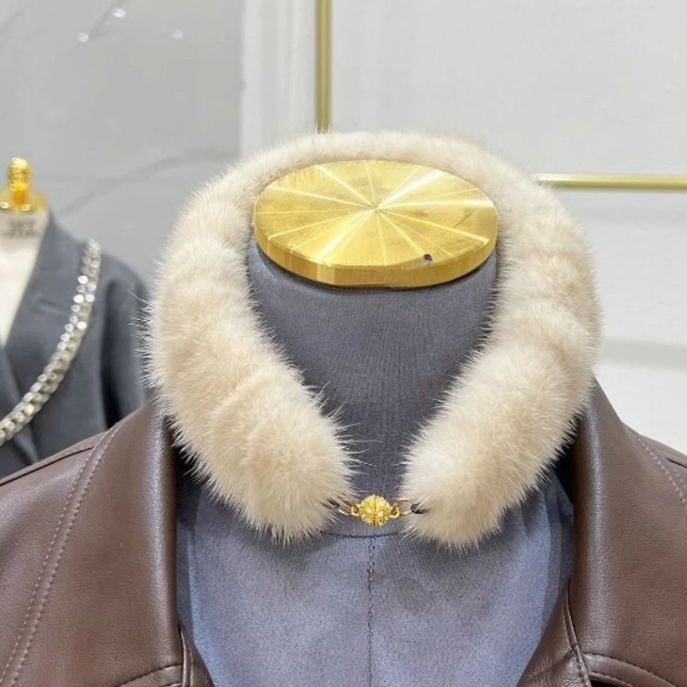 Women's Double Side Real Mink Fur Scarf Knitted Scarves Warm Neck Short Collar
