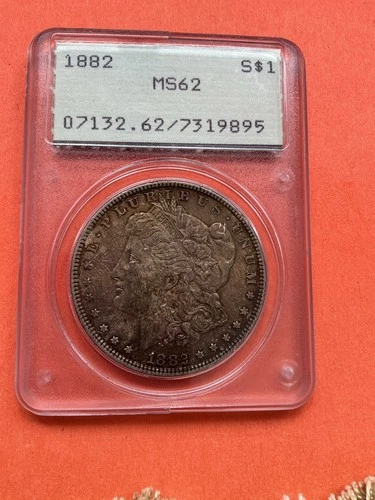 1882 P Morgan Dollar PCGS MS62 Rattler Holder