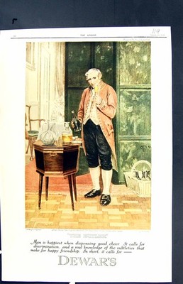 Antiker alter Druck Farbe 1927 Werbung Dewars Scotch Whisky The Butler