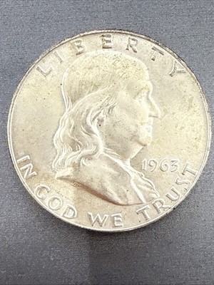 1963 D Ben Franklin US Half Dollar, 90% Silver, Circulated