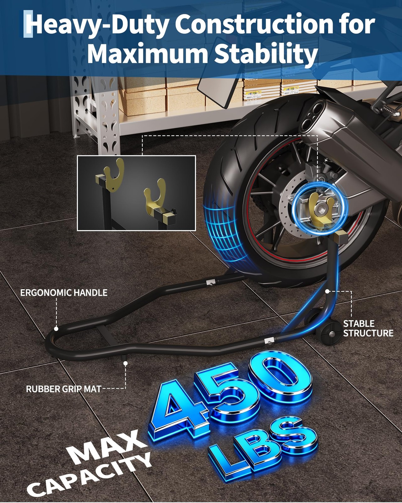 Professional Heavy-Duty Motorcycle Stand for Front and Rear Wheels Stand Lift