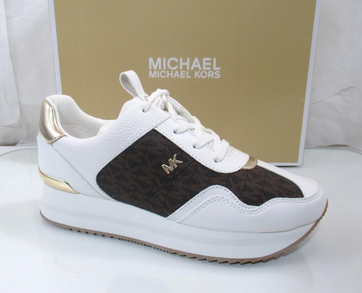 Michael Kors Raina Trainer Lace Up Sneakers MK Signature Brown