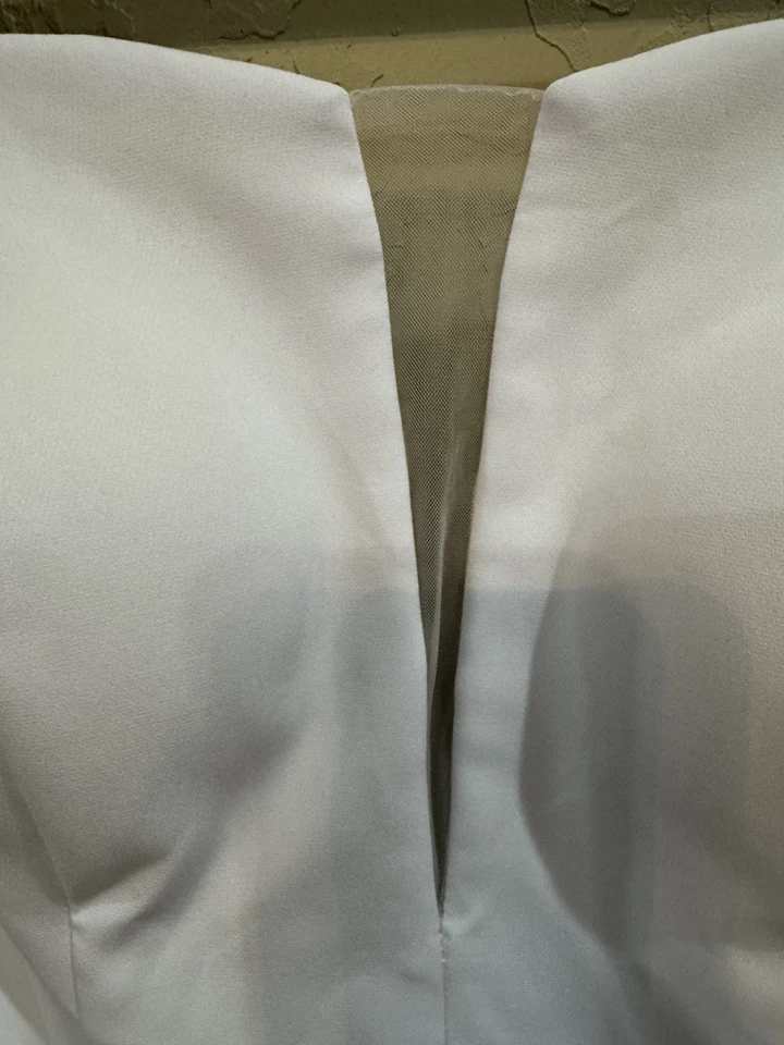 Vestido de novia talla 14 blanco satinado tren mangas largas tul tren extraíble nuevo sin etiquetas Foto 4 de 4