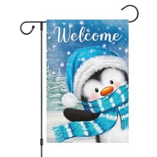 Welcome Winter Garden Flag 12x18 Double Sided, Burlap Small 12x18 Inch Blue