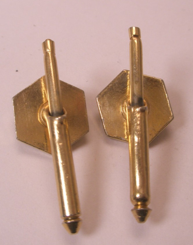 SINGLES (2) 7/16" Gray & Gold Tone Hexagons Vintage Formal Tux Shirt Stud c295 View 5