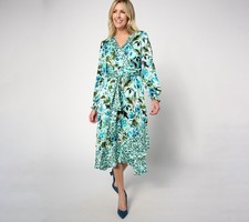 Splendid Women's Petite Dress 10P Floral Printed Faux Wrap Multi-colored A634426