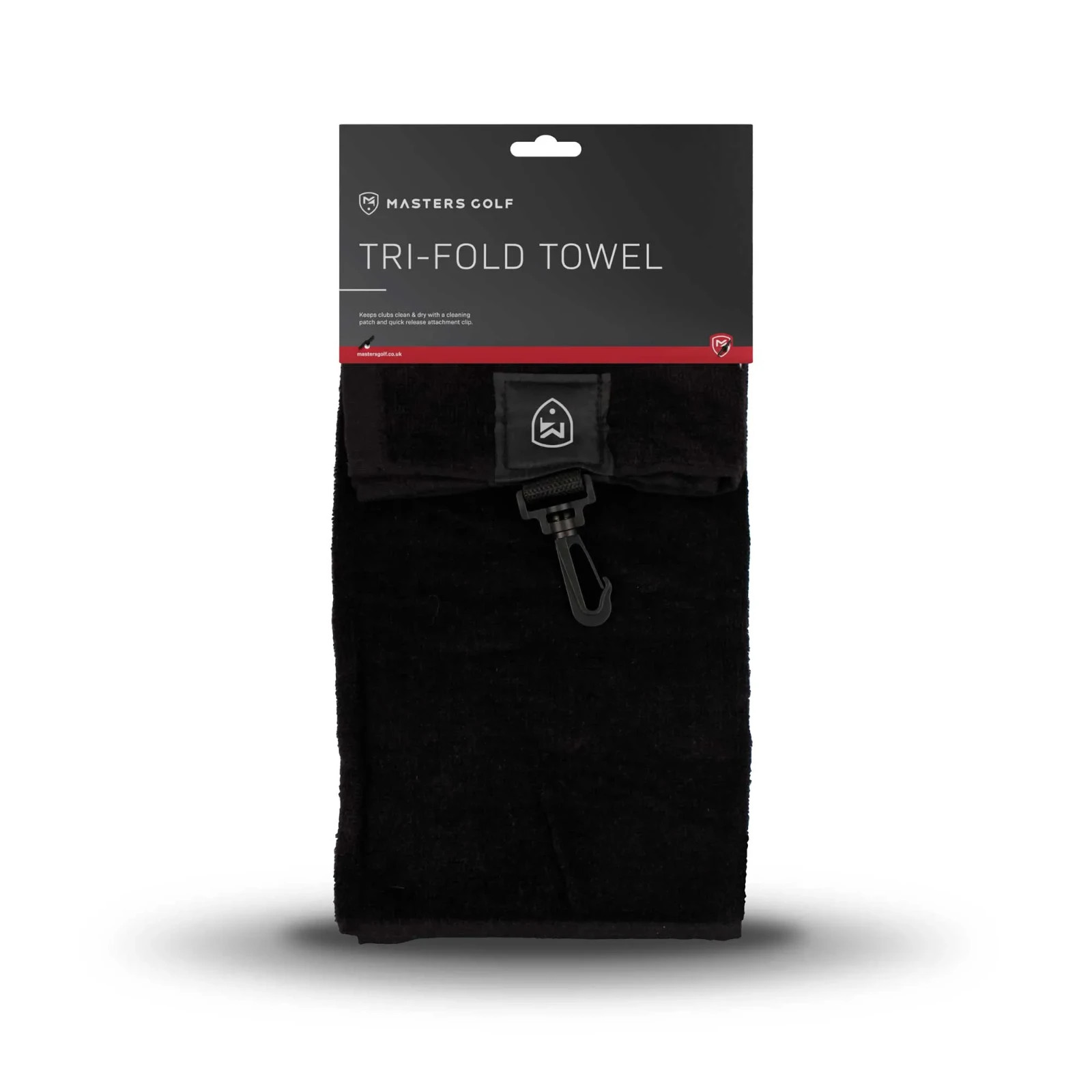 DELUXE TRIFOLD VELOUR GOLF TOWEL + GOLF BAG CLIP & GROOVE CLEANING PATCH BLACK