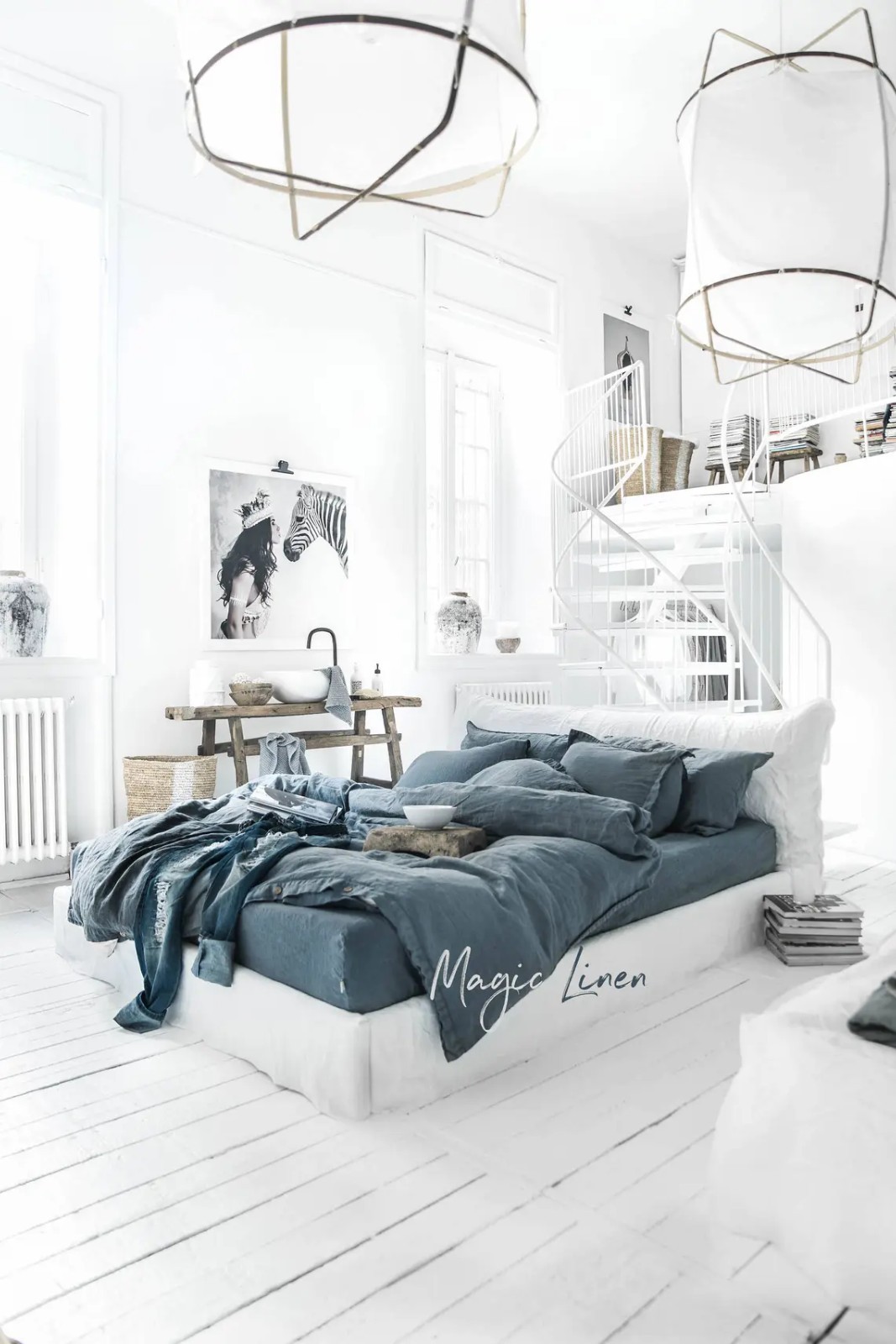 Teal Blue linen comforter cover with buttons in king queen and other custom size