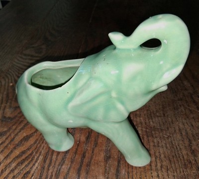 Vintage Aqua Ceramic Pottery Elephant Planter 5 1/2'' tall