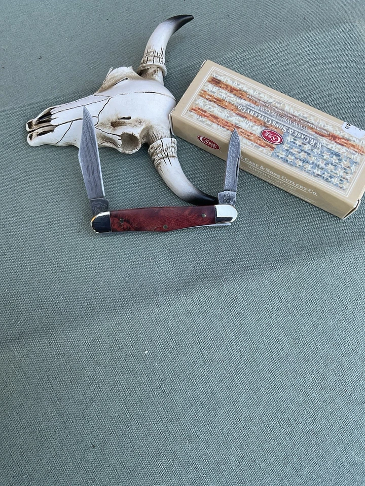 Cuchillo Damasco Case Rojo Naranja Arce Burl Madera Suave Medio Whittler 7208 DAM Foto 2 de 3