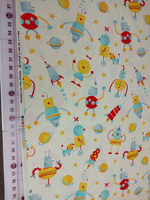 1  1/3 Yards Painted Robots Ivory David Walker Free Spirit Fabric DW22