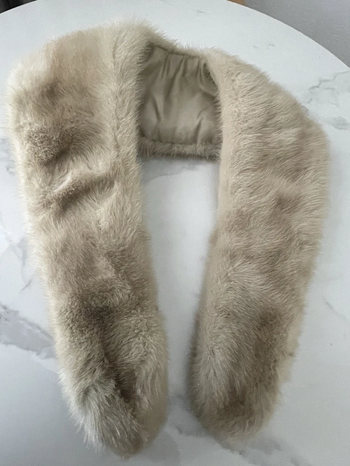 Gola de pele de vison loira vintage de casaco forrado de cetim pele macia genuína real - Imagem 4 de 4