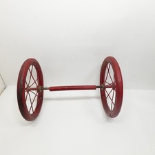 Vintage Red Wire Spoke Wagon Cart Wheels Axle Assembly 13 Hard Rubber Tires