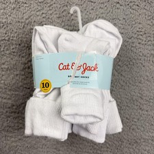 Cat  Jack Bobby Ankle Socks Kids 3-7 White 10 Pair Soft Stretch Recycled New