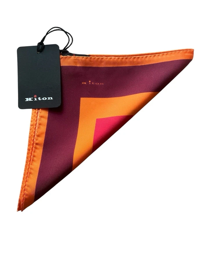 NWT Kiton Abstract Geometric Pocket Square – Orange Yellow Red 15x15 100% Silk - Image 4 of 4