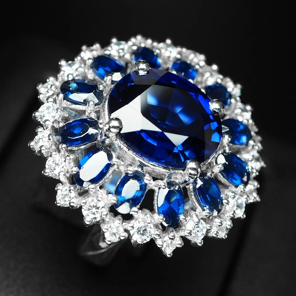 Splendidi anelli floreali fatti a mano in argento sterling 925 con zaffiro... - Immagine 3 di 4