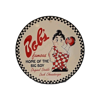 BOB`S BIG BOY CHEESEBURGERS ADVERTISING SIGN DIE CUT METAL PORCELAIN 11 5/8''
