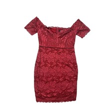 Lulus Floral Lace Off the Shoulder Dress Burgundy — Size Medium