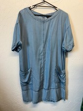 F&F Lyocell Chambray Denim Look Tunic Dress UK 16 Blue Pocket Top SKU 1104