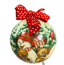 Patricia Reach Snowman and Teddy Bears Christmas Ornament 3.25" Ball Made in USA