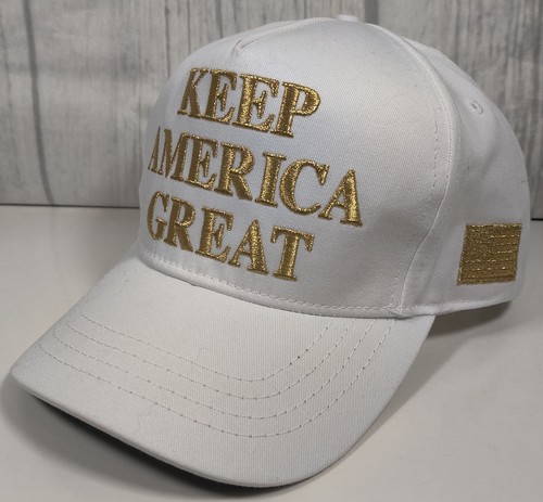 Make America Great Hat Boaters For Trump White Gold Cali-Fame 45 KAG Worn Once