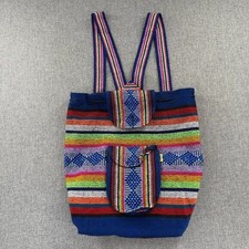 New Handwoven Mexican Style Backpack Multicolor Striped Small Pocket in front