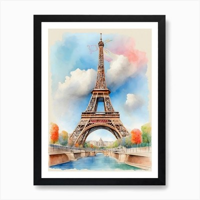 Watercolor Of Eiffel Tower Art Prin Framed Wall Art Poster Canvas Print Picture