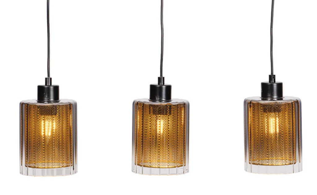 Ceiling Light Black Seymour 3 Bar And Gold Semi-Smoked Glass Oaks Lighting