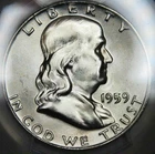 1959-D__MS 65 FBL__Franklin Half Dollar__Blast White__PCGS, Unc Silver Coin