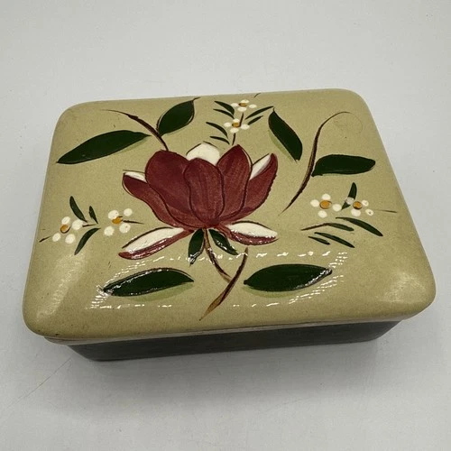 Vintage Stangl Pottery Magnola Flower Pattern Cigarette Box / Trinket Box W/ Lid
