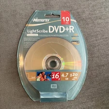 New Memorex LightScribe DVD+R Recordable Discs 10 Pack 16x 4.7 GB 120 min Sealed
