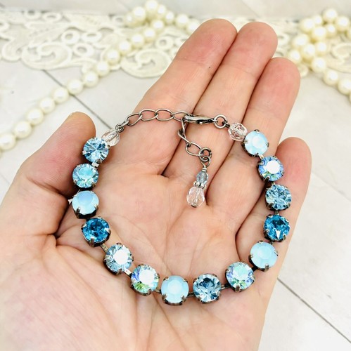 Aquamarin blau Cup Kette Armband aus mattierten Aquamarin Kristallen - Bild 2 von 7