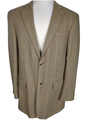 Nautica Mens Sz 42L Gold Houndstooth Silk Wool Blend Sport Coat B61