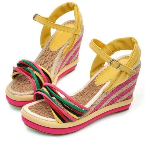 Sandalias con hebilla arco iris y punta abierta plataforma tacón alto zapatos para mujer - Imagen 13 de 14