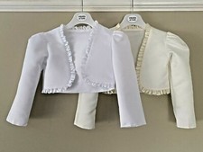 BABY GIRLS SATIN BOLERO WHITE IVORY FRILLED SHRUG JACKET FLOWER GIRL WEDDING