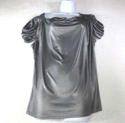 DS By Debbie Shuchat Women's Silver Sequin Top Short Sleeve Blouse Size L
