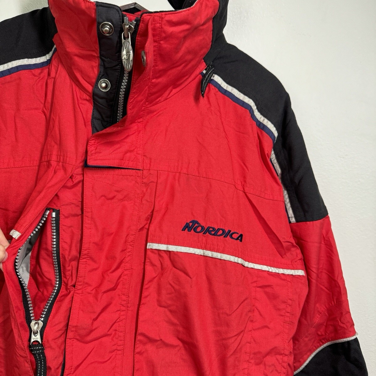 Vintage NORDICA Ski Jacket Mens Large Red Snowboard Vertech Zip
