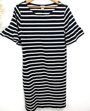 J. Crew Black White Striped Cotton Dress Size M Ruffle Sleeve