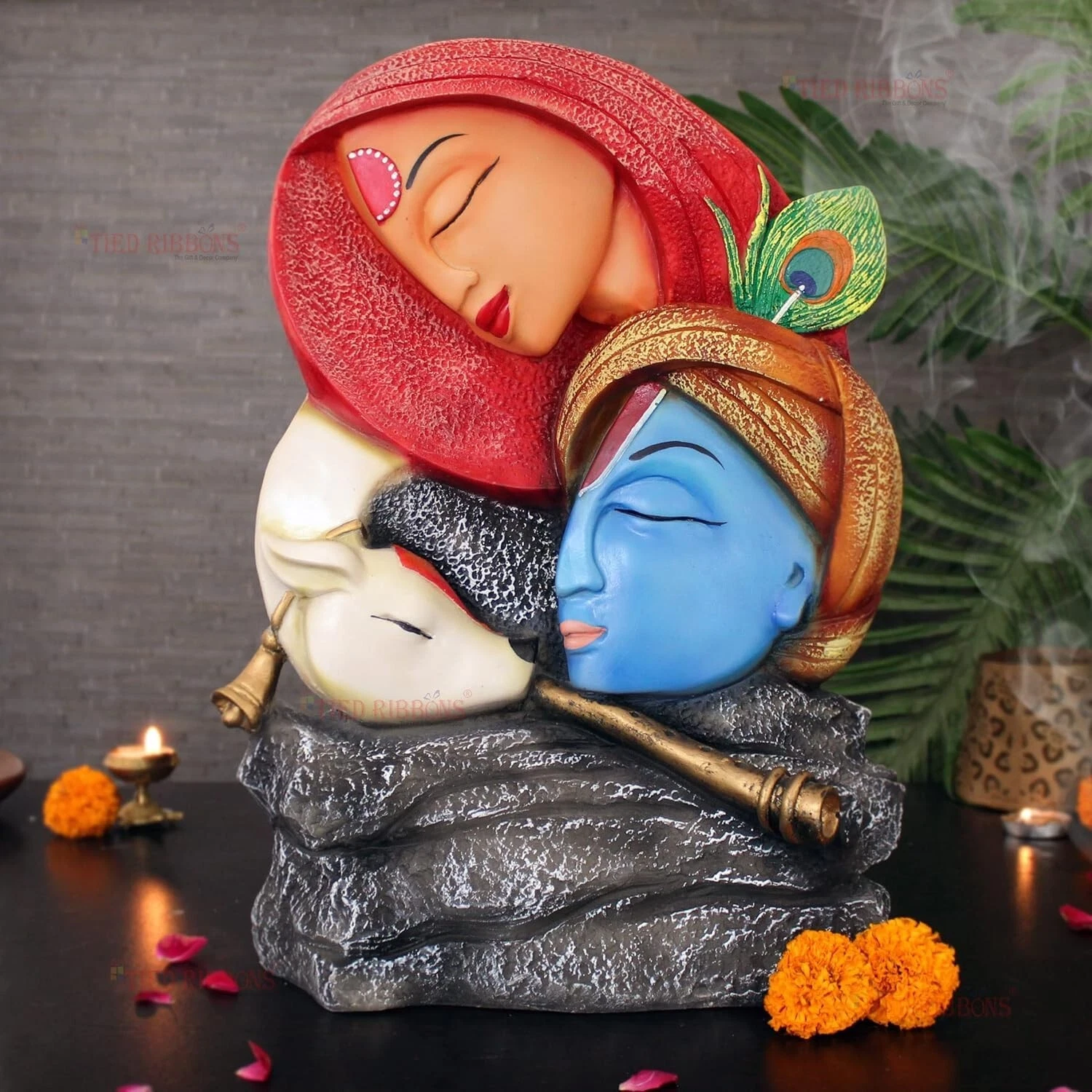Estatua De Radha Krishna Con Escultura De Vaca, Figura Decorativa, Regalo